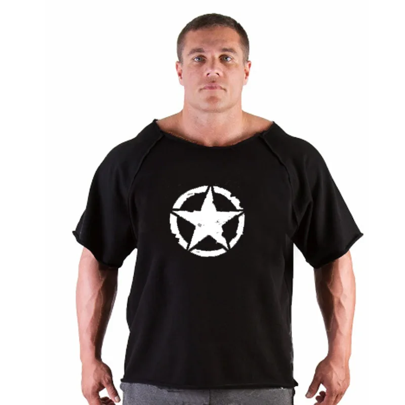 Men\'s Cotton Casual T Shirts Fitness Men Bodybuilding Shirt Batwing Sleeve Rag Shirt Gym Wear Muscle Running T-shirt Round Neck