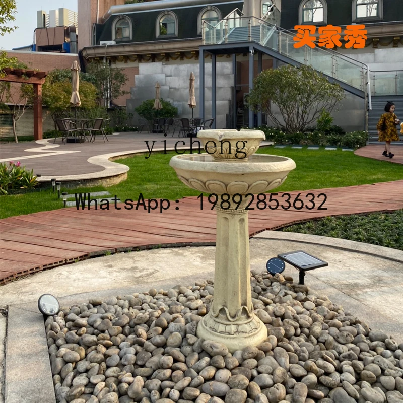 B3  solar water flow ornament water circulation courtyard small fountain floor-to-ceiling outdoor French water feature