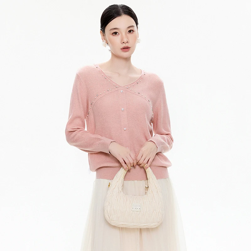 

9Mei женский накладной свитер с жемчужным декором V-Ne Long Sve Winter Faion, внутренняя одежда, верхняя одежда, повседневная цветная блузка