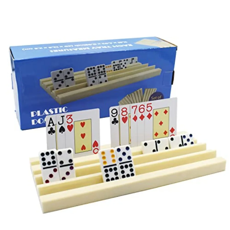 

Plastic Domino Card Holders - Dominoes Tile Stand Organizer and Playing Card Game Racks/Trays, Set of 4