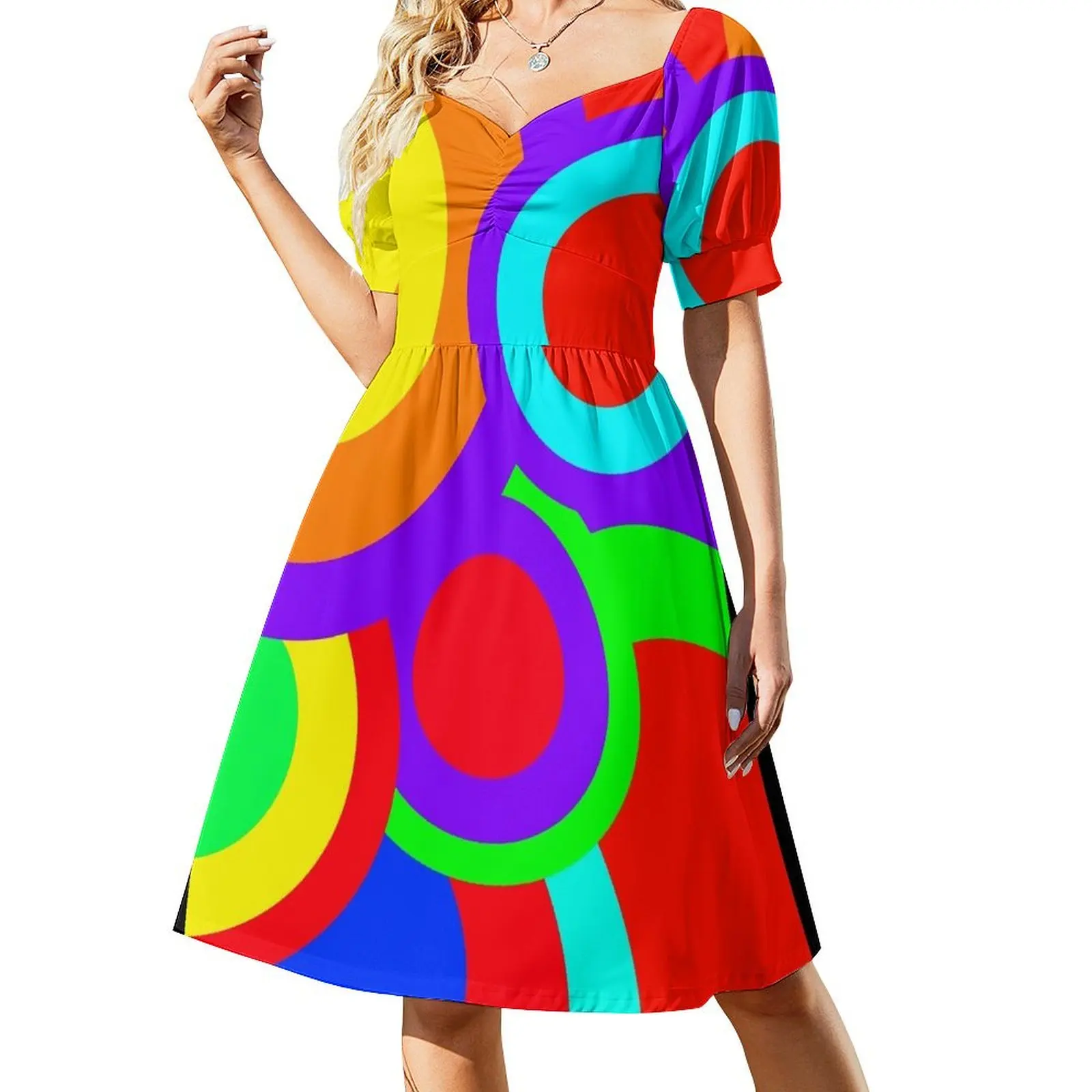 colorful circular retro sixties pop art pattern Short-Sleeved Dress Casual dresses dress summer 2025 women dress party night