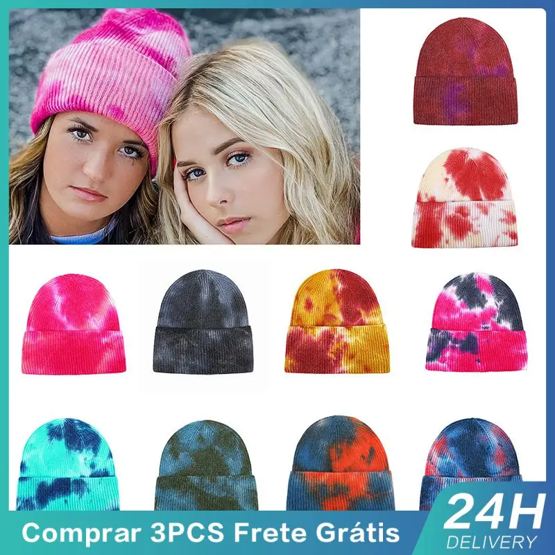 Knitted Tie Dye Beanies Hats Plain Cuff Beanie Knit Ski Casual Skull Warm Solid Color Winter Blank Headwear Bonnets