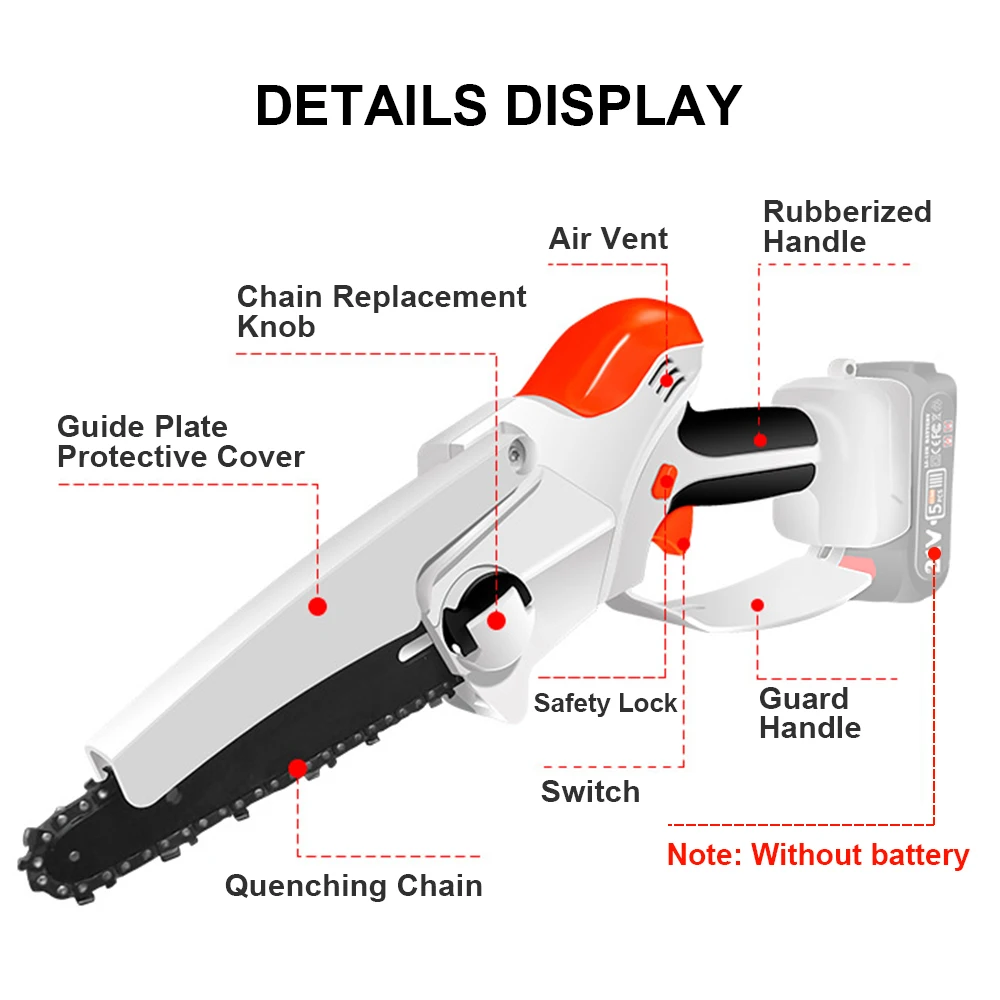 6 Inch Woodworking Electric Chainsaw Rechargeable,Portable Electric Pruning-Saw,Garden Power Tools for Makita 18V Battery