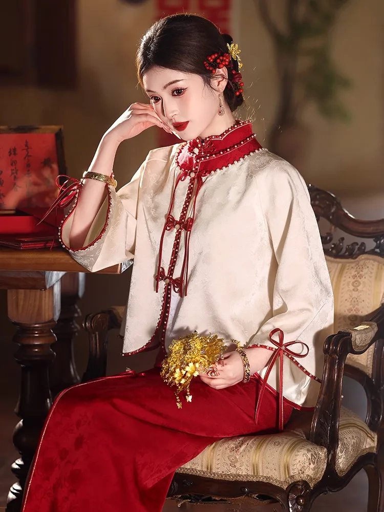 

Платье для тостов, Cheongsam, новый комплект для свадьбы и юбки в китайском стиле для возвращения невесты