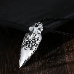 Nordic Viking Arrow Head Helm Of Awe Necklace Protection Pendant Men's Punk Black Choker Amulet Talisman Jewelry Accessories
