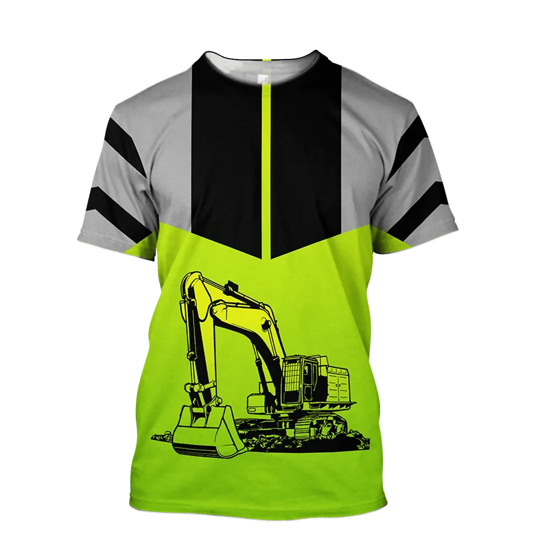 

Summer Tough Guy Men's T-shirt Engineering Truck Excavator 3D Printed Short Sleeve Water Fashion Casual Oversized Street Top