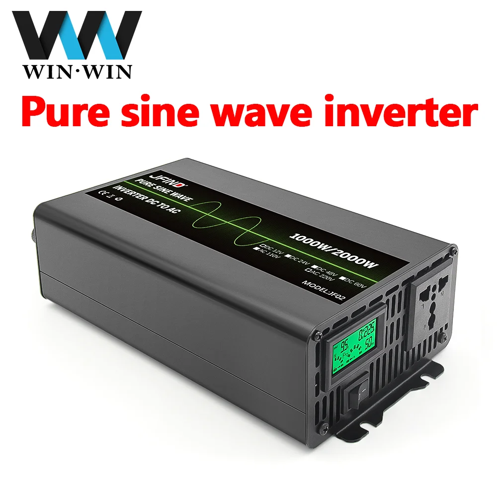 Jfind 2000W 12V 24V 220V 50HZ LCD Pure Sine Wave Power Bank Current Supply Inverter DC to AC Car Auto Battery Converter