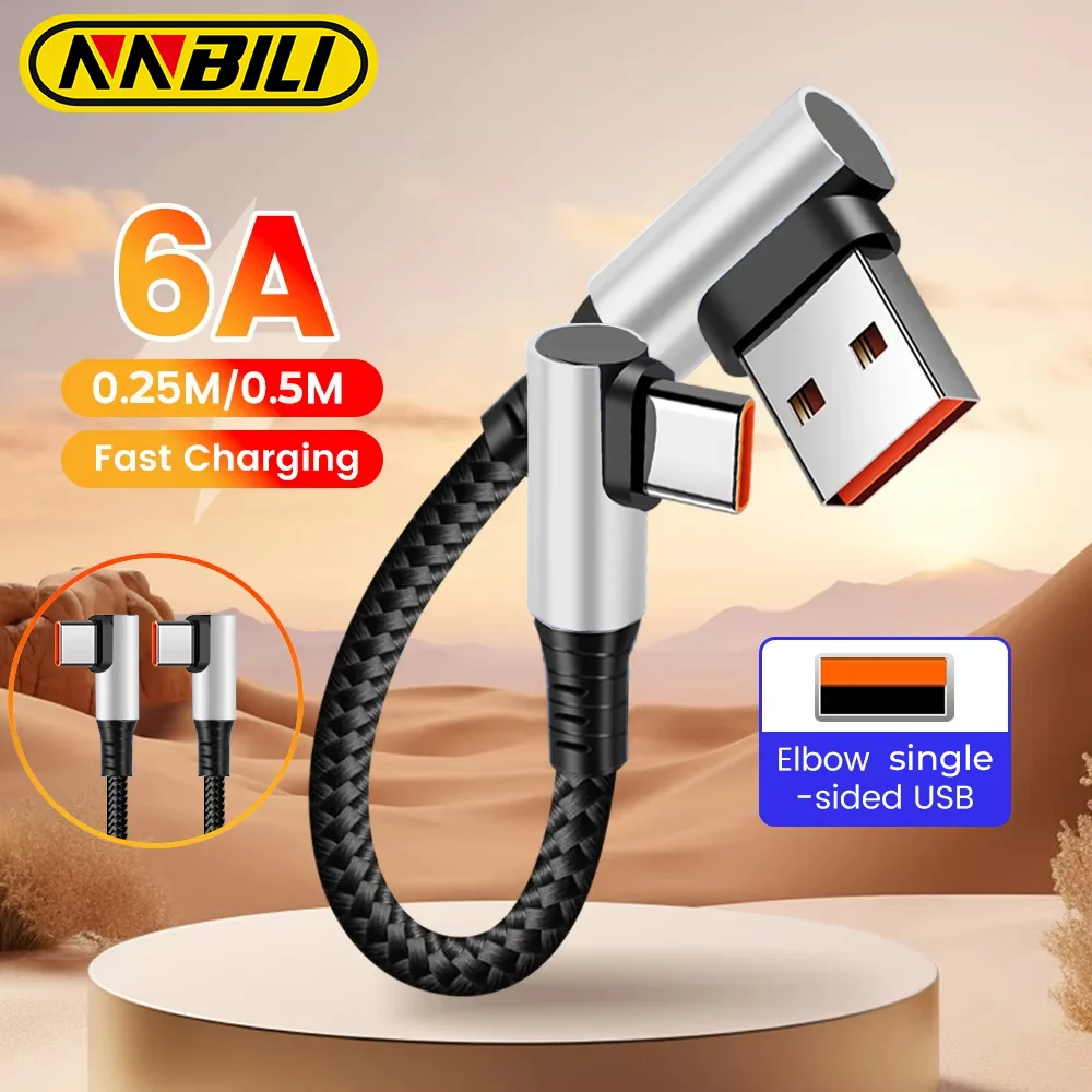 NNBILI 0,25M/0,5M 90 °   Gewinkeltes 6A USB-C-Ladekabel für schnelles Laden und Datenübertragung – Powerbank-Kabel für iPhone 17, 16, 15, Huawei, iPad – A-auf-C-Kabel