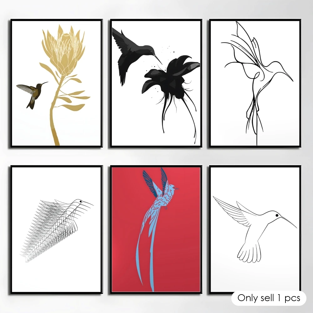 Minimalist Hummingbird Poster HD Art Mural Wallart Waterproof Vintage Print Decor for Home Decoration DIY Durable