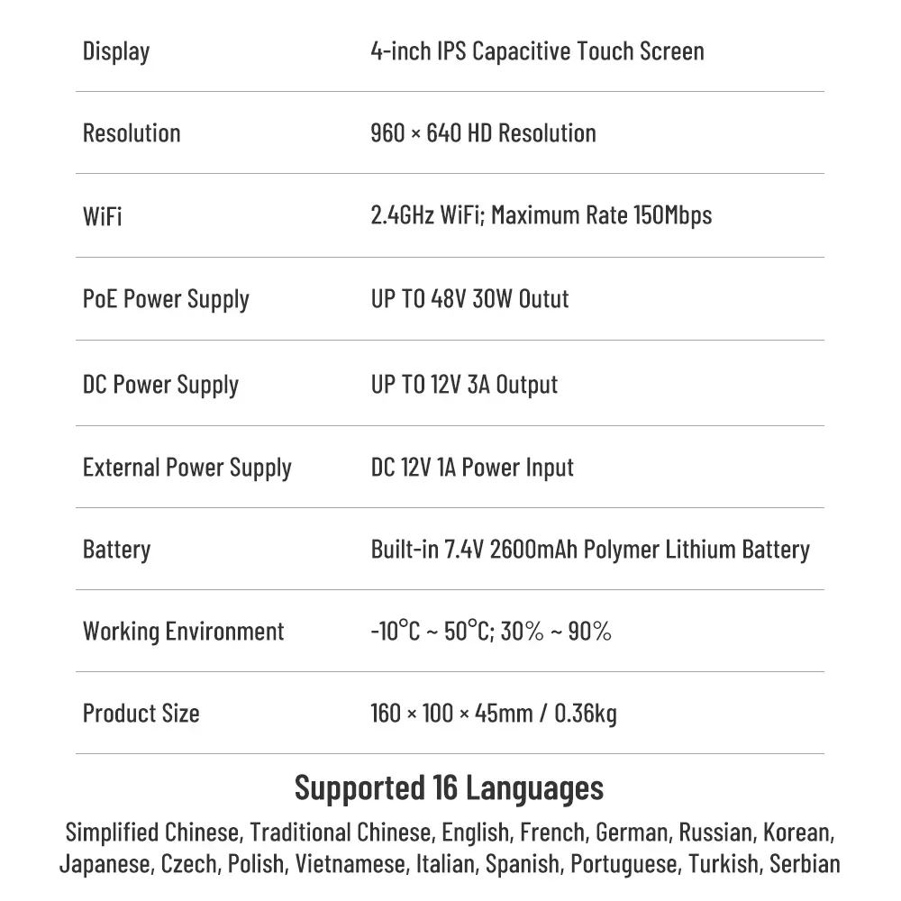 Pegatah 4 Polegada cctv testador câmera ip mini monitor 8k h.265 teste de fluxo principal ahd cvi tvi cctv testador analógico monitor cabo tracer
