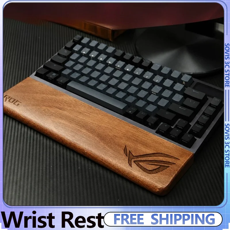 Esports Gaming Keyboard - Black Walnut Keyboard Wooden Wrist Rest