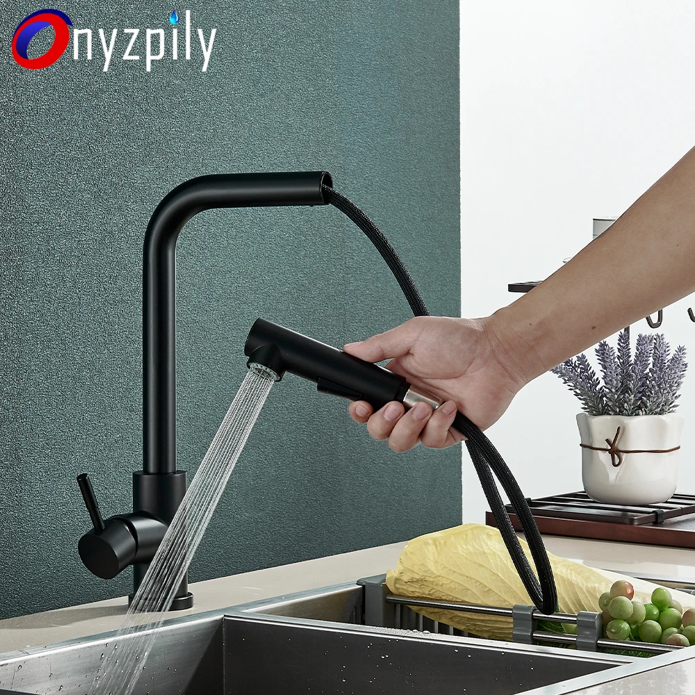 Kitchen Pull-out Faucet Black SUS404 Faucet 360 Rotation Dual Sprayer Hot Cold Water Tap Vessel Sink Mixer Tap Single Hole Tap