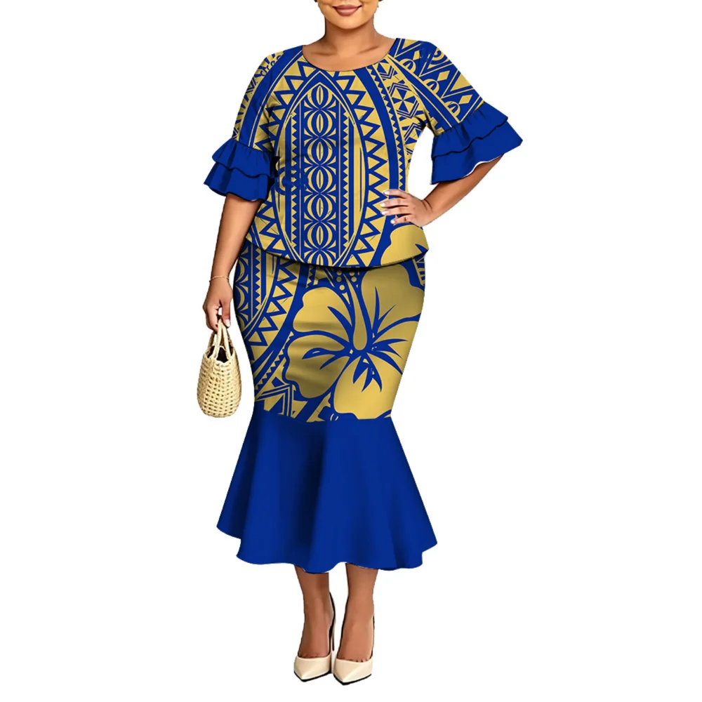 Newly Designed Women'S Round-Neck Top And Fitted Halter-Style Half-Length Skirt Pacific Island Custom Puletasi Dress