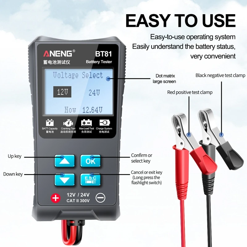 Máy Phân Tích Pin Ô Tô Kiểm Tra Dung Lượng Pin/Hệ Thống Khởi Động Tải Tối Đa 100-1700 CCA 12V / 24V Dropship