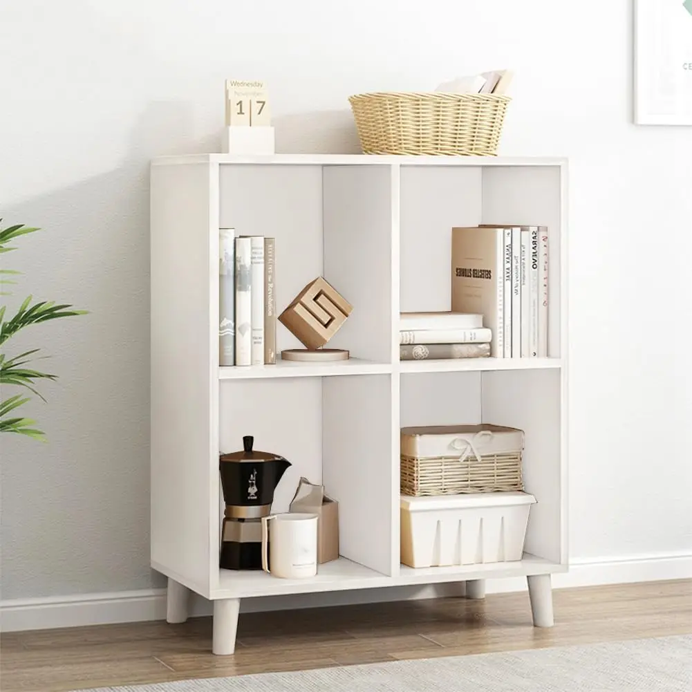 

Open Cube Low Bookcase - 2-Tier Freestanding Storage Display Cabinet Organizer with Legs for Home