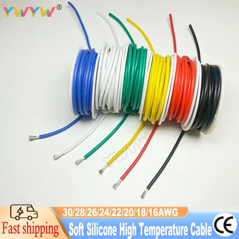 16/17/18/20/22/24/26/28/30AWG 10 Colour DIY Wire Silicone Tinned Copper Electronic Spools, 5m-20m per Spool, Stranded Wire Cable