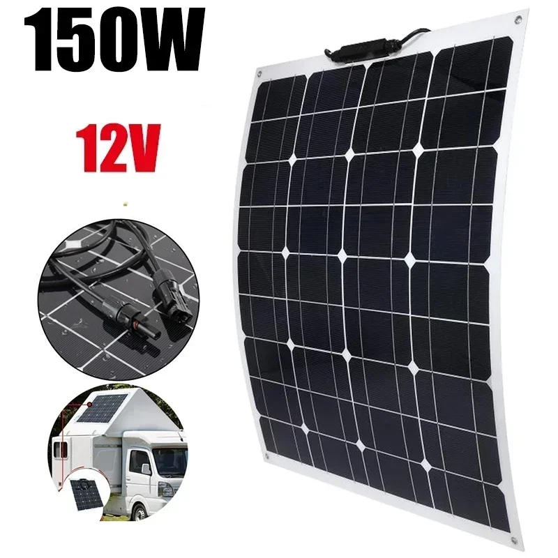 Flexible Solar Panel with Dual USB Output Waterproof Battery Charger 12V 24V 10A 20A 30A 40A 50A 60A 150W