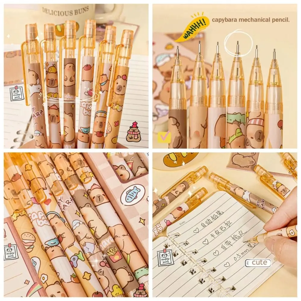 6 قطعة INS Kawaii كابيبارا قلم رصاص ميكانيكي جمالي لطيف 0.5 مللي متر قلم رصاص ميكانيكي مع ممحاة الكتابة دفع قلم رصاص الطلاب