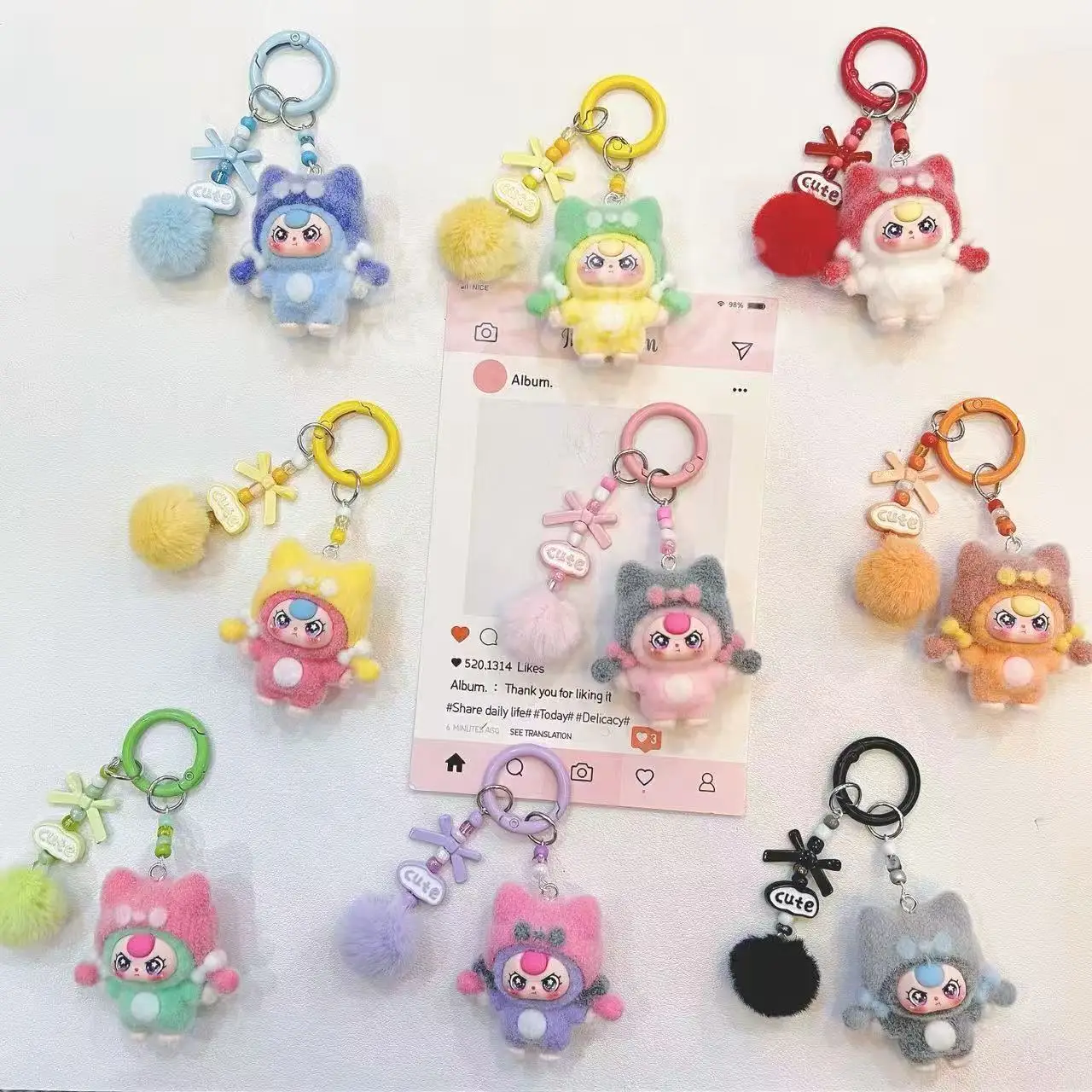 

Fox Hat Three-Year-Old Cartoon Cute Ball Keychain Lanyard Cute Doll Girl Student School Bag Accent Jewelry Gift