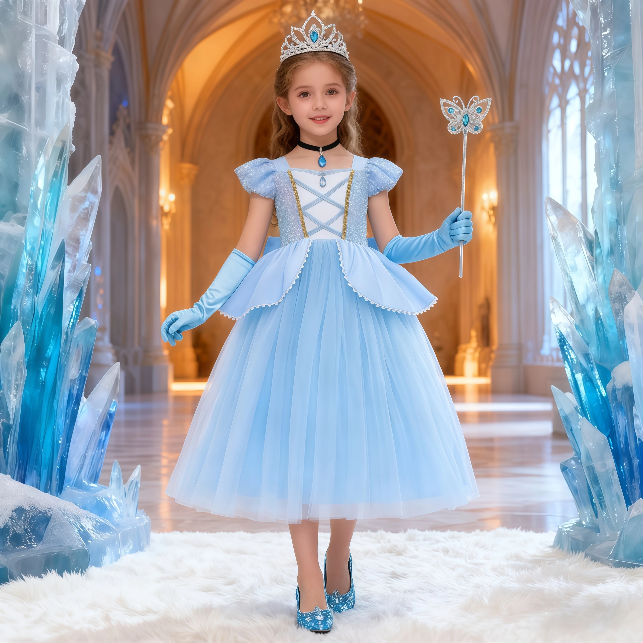 

Children Dreamy Girls Cinderella Cosplay Costume Princess Ball Gown Kids Sequin Mesh Disguise Dress For Carnival Birthday Party