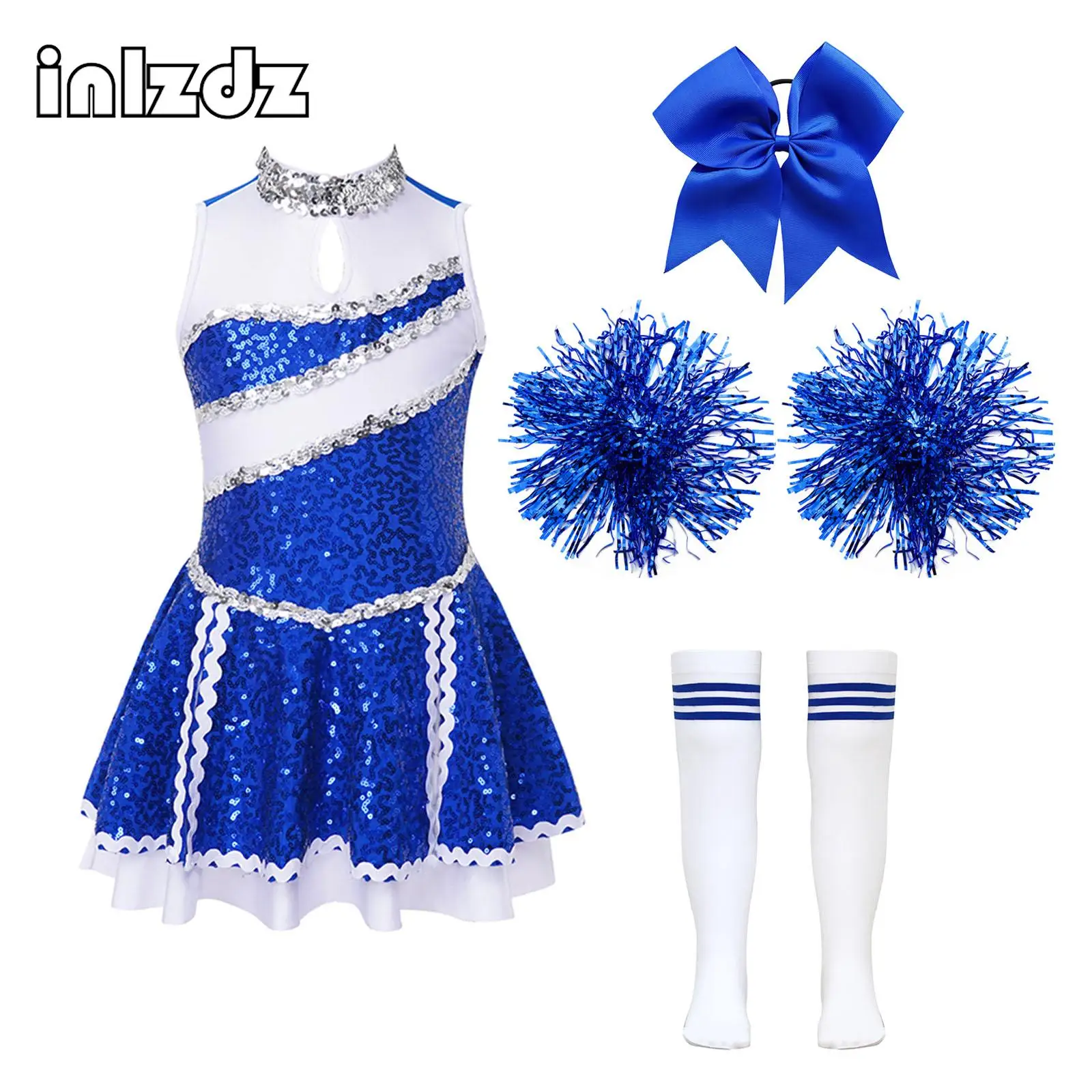 

Childrens Cheerleading Suit Sleeveless Sequins Slim Fit Dress Fancy Sports High School Girl Cheerleader Set Role Playing Costume