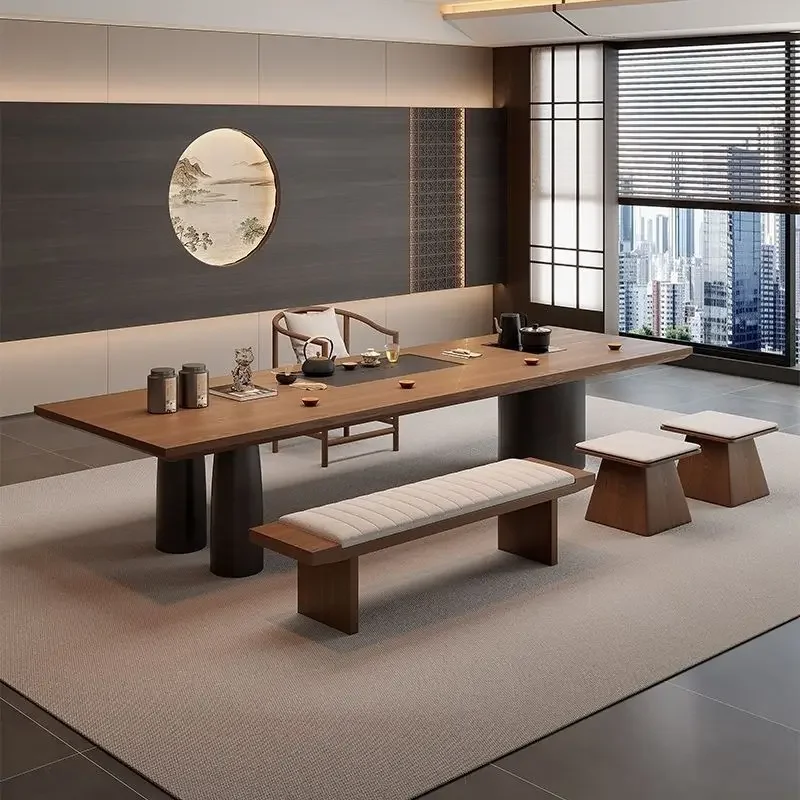 Modern tea table, solid wood tea table and chair combination, simple and light luxury, high-end home use