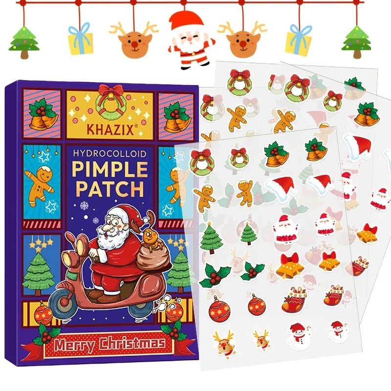 96 قطعة من رقعة حب الشباب ذات الغروانية المائية لعيد الميلاد، يخفف عيوب حب الشباب، وتميز التصميم اللطيف والالتصاق اللطيف