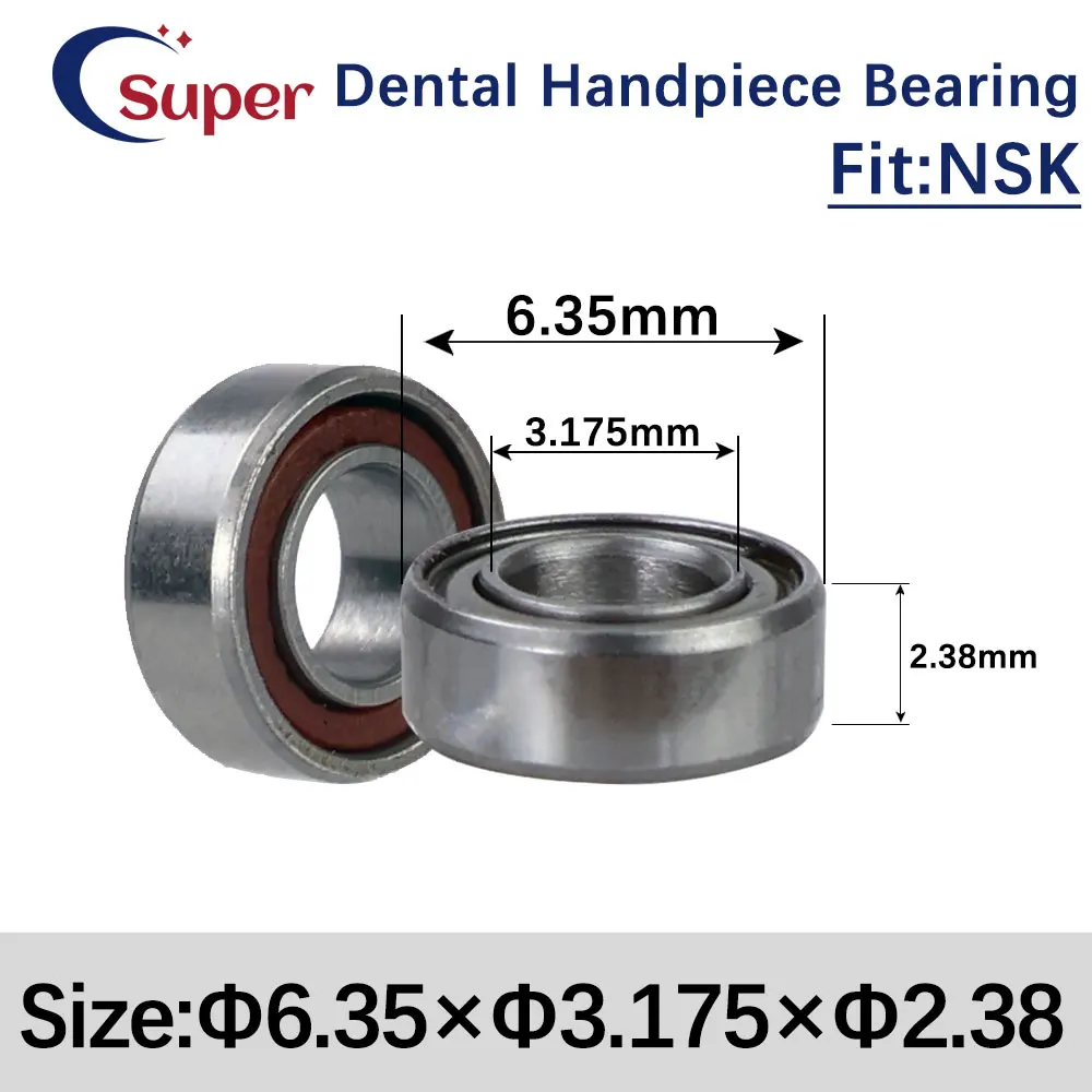 Rodamientos de bolas de cerámica de turbina de pieza de mano dental de alta velocidad aptos para rodamiento de acero NSK 6.35x3.175x2.38 con cubierta