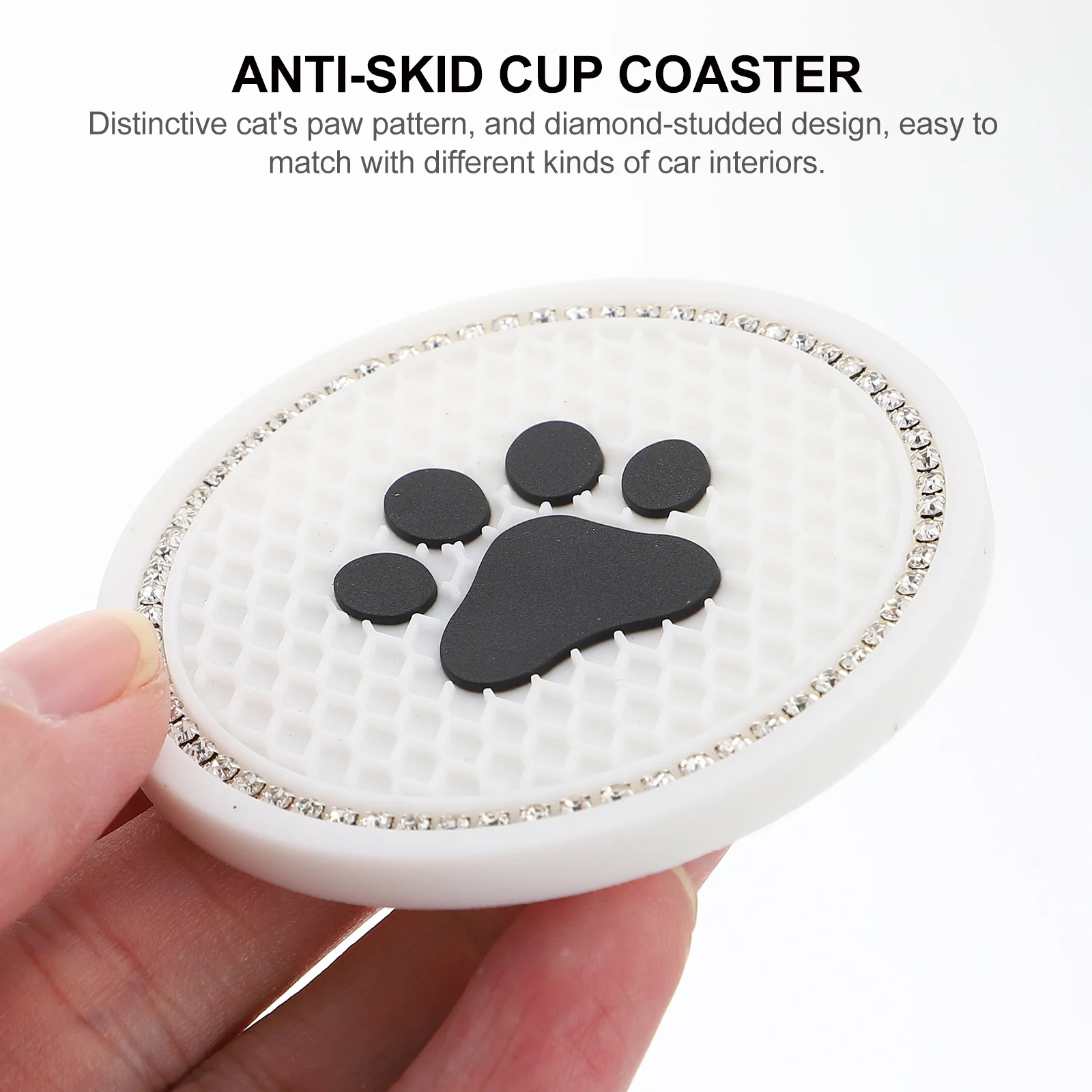 

2Pcs Non-Slip Cat Paw Car Coasters Diamond Encrusted Luminous Design Widely Applicable Easy Clean Beverage Mats