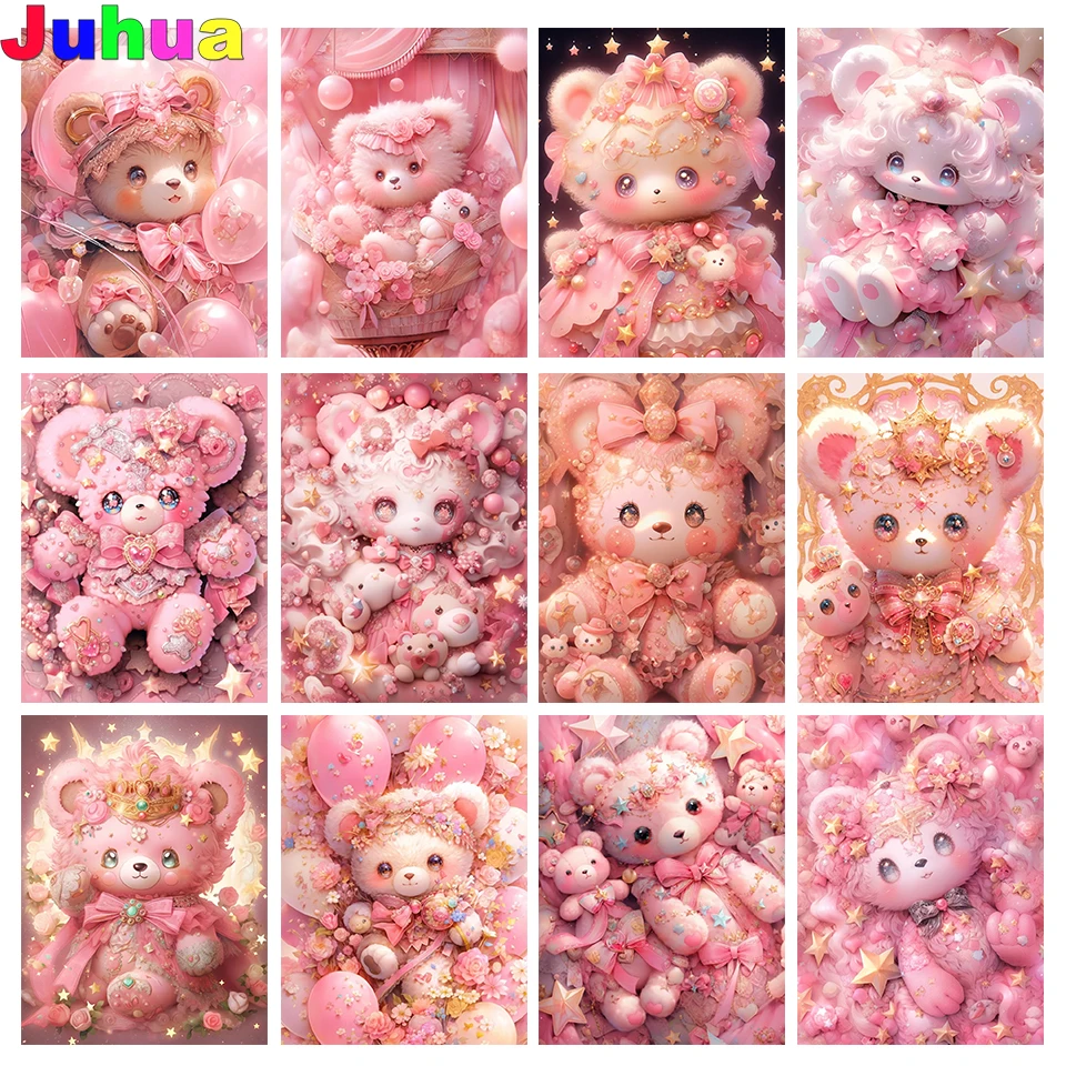 Pink Cartoon Bear Diamond Painting New 2024 5d Diy Full Diamond Mosaic Cute Doll Embroidery Mysterious Gift Picture Home Decor