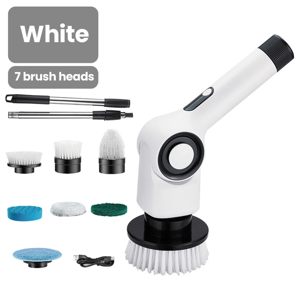 7-in-1 Electric Cleaning Brush Replaceable Brush Heads for Various Scenarios Adjustable Speed Angle