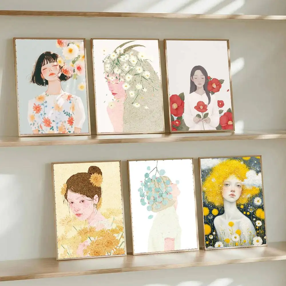 Flower Plants Nordic Be A Kind Human Girl Posters Living Room Bar Cafe Quality Canvas Vintage Style Comics Painting Art Home Wal