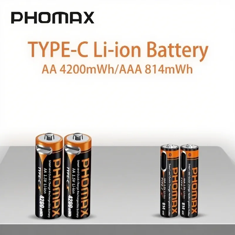 

PHOMAX USB Lithium-Ion Rechargeable Batteries AAA 814mWh AA 4200mWh 1.5V Long-Lasting Battery for Digital Devices