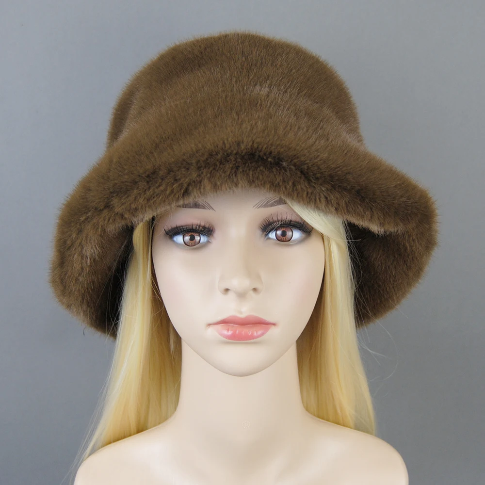 New Women Winter Luxury False Mink Fur Bomber Hat Natural Warm Artificial Fur Cap Fashion Girls Quality Soft False Mink Fur Hats