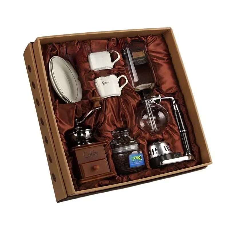 

Retro bean grinder, siphon pot, manual coffee brewing, gift box, household glass pot utensil ox.