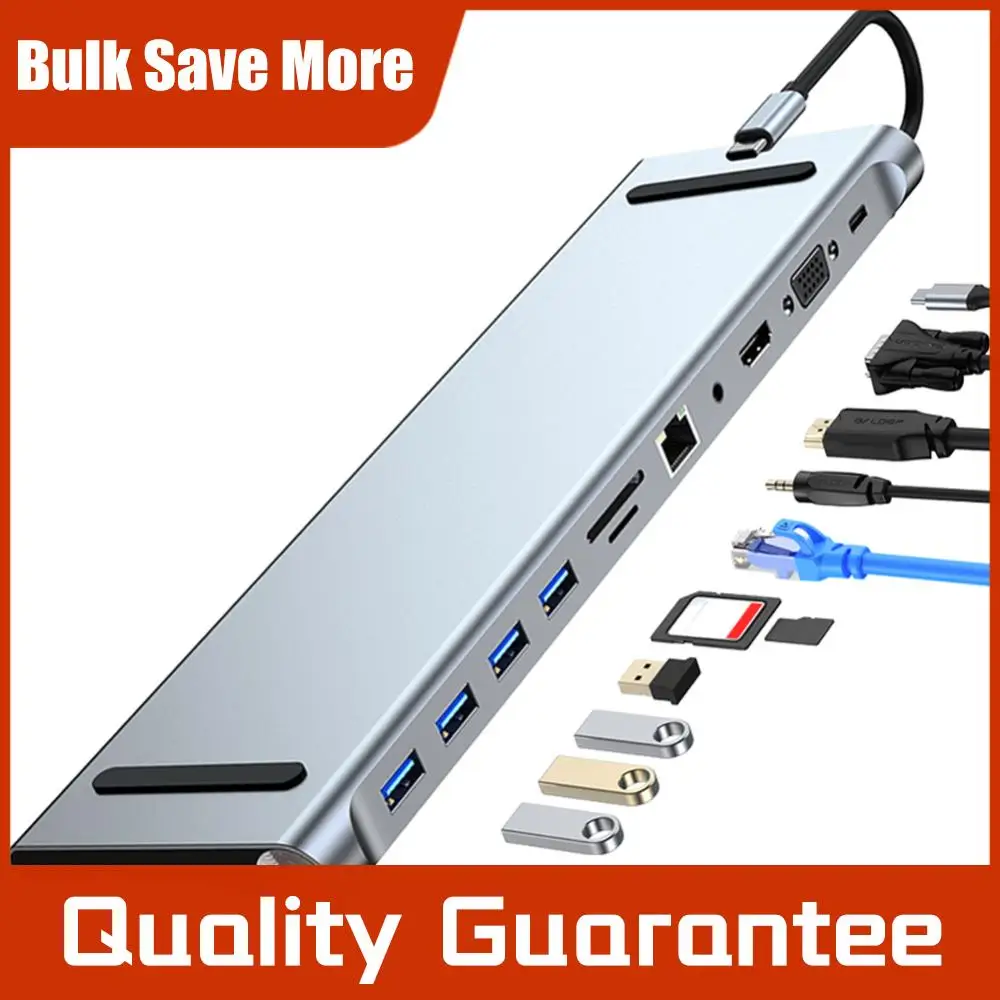 

Многофункциональный USB-концентратор 11-в-1 Type-C с зарядкой 100 Вт PD, поддержкой HDTV 1080P/4K, Ethernet RJ45, USB-накопителями и кардридером TF для ноутбуков