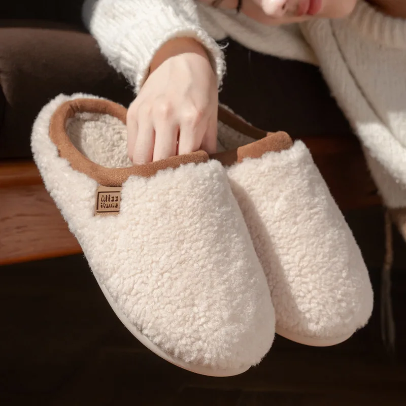 Unisex Home Slippers 2025 Winter New Man Women Plush Slippers Fleece Anti Slip Indoor Household Slipper Plus Size 46 47