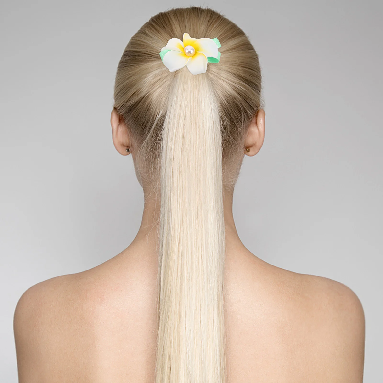 

2Pcs Artificial Plumeria Flower Hair Accessories Set French Style Clips Ties for Women Tropical Luau Party Hair Clips for Women