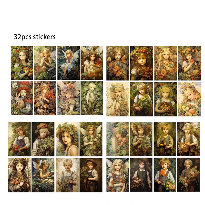 44pcs Cards and Sticker Ephemera Set, with Fairy Patterns, Suitble for Greeting Cards, Paper Craft, Holiday Flag DIY, Advanture