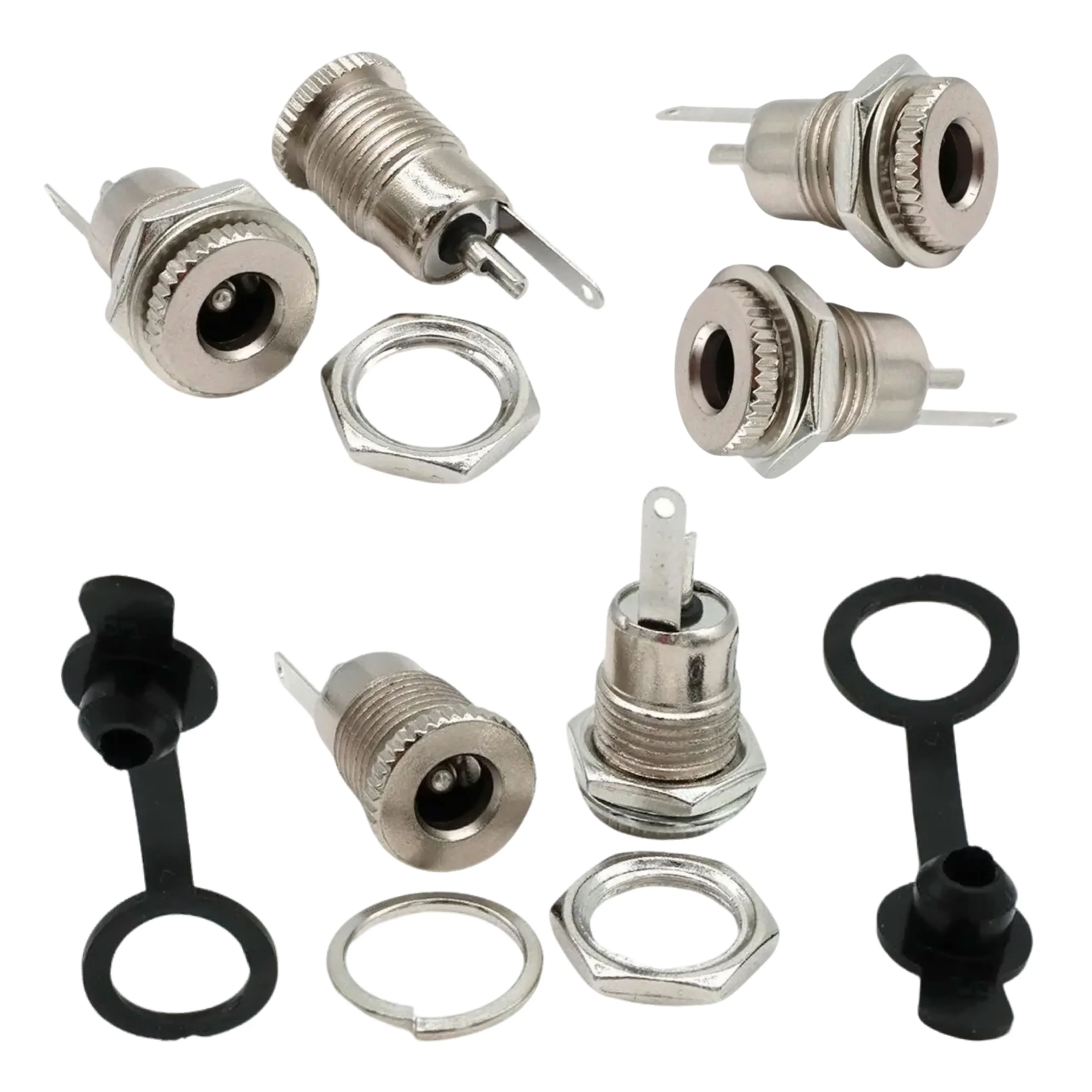 10Pcs Metal DC-099 Open Hole 11MM with Waterproof Cap DC Power Jack Socket Female Panel Mount Connector 5.5 X 2.1/2.5mm