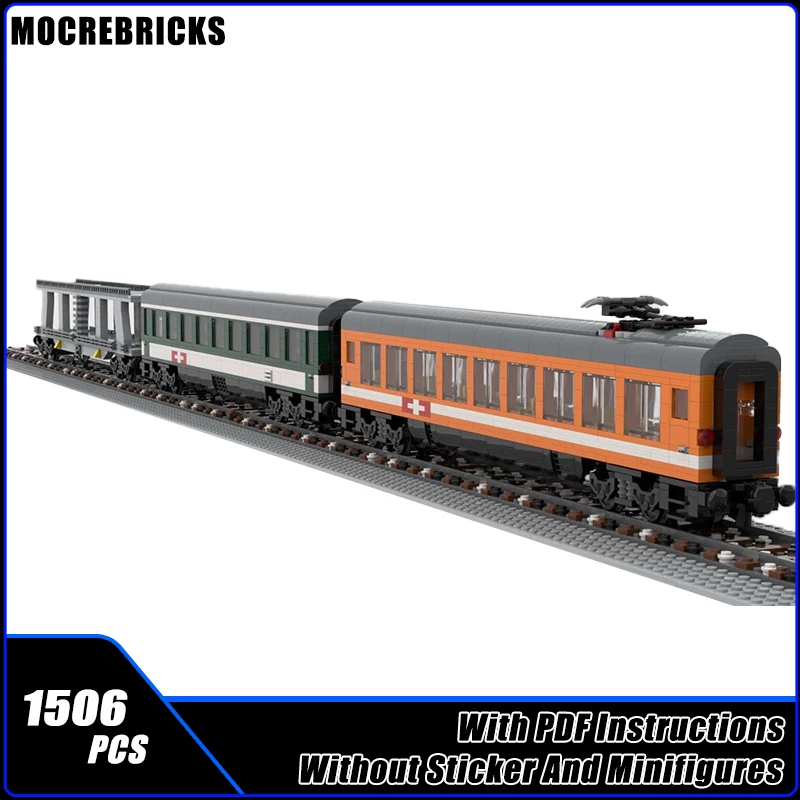 MOC Railway Passenger Swiss Wagons for Gotthard Line With Cars Transport Trains Sets Building Blocks Model Creative Bricks Toys