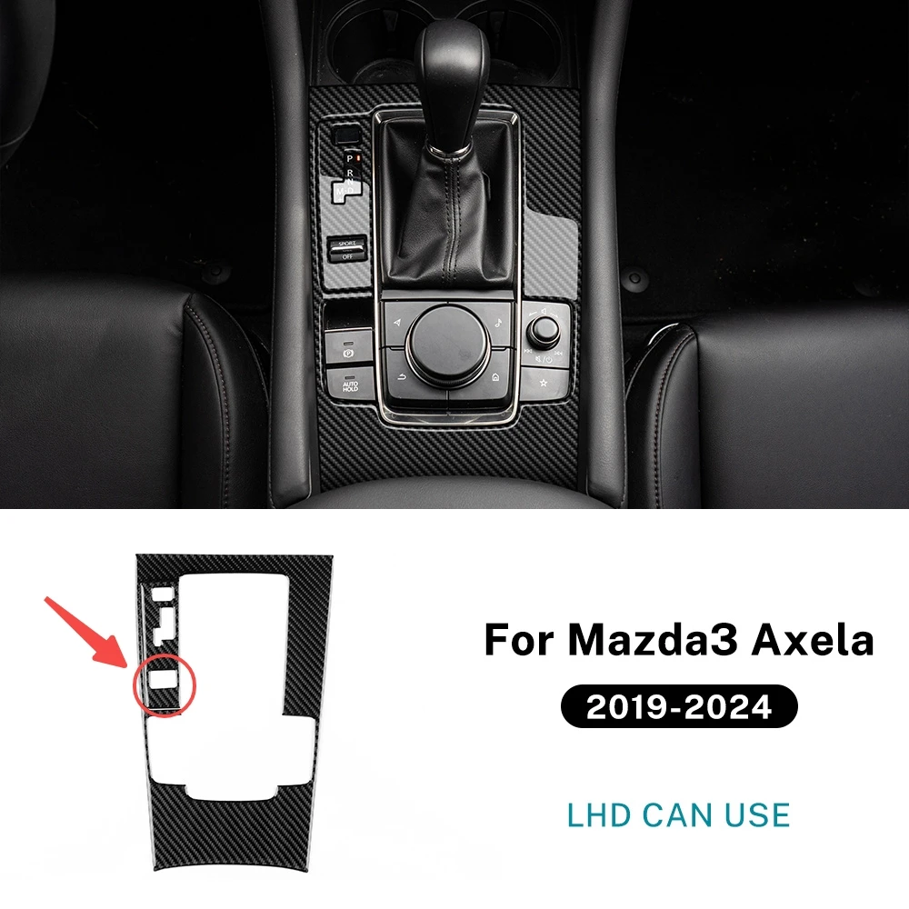 KUNGKIC Echte weiche Kohlefaser für Mazda 3 BP 2019 2020 2021 2022 2023 2024 2025 Mazda3 Axela Manueller automatischer Schalttafelaufkleber 5