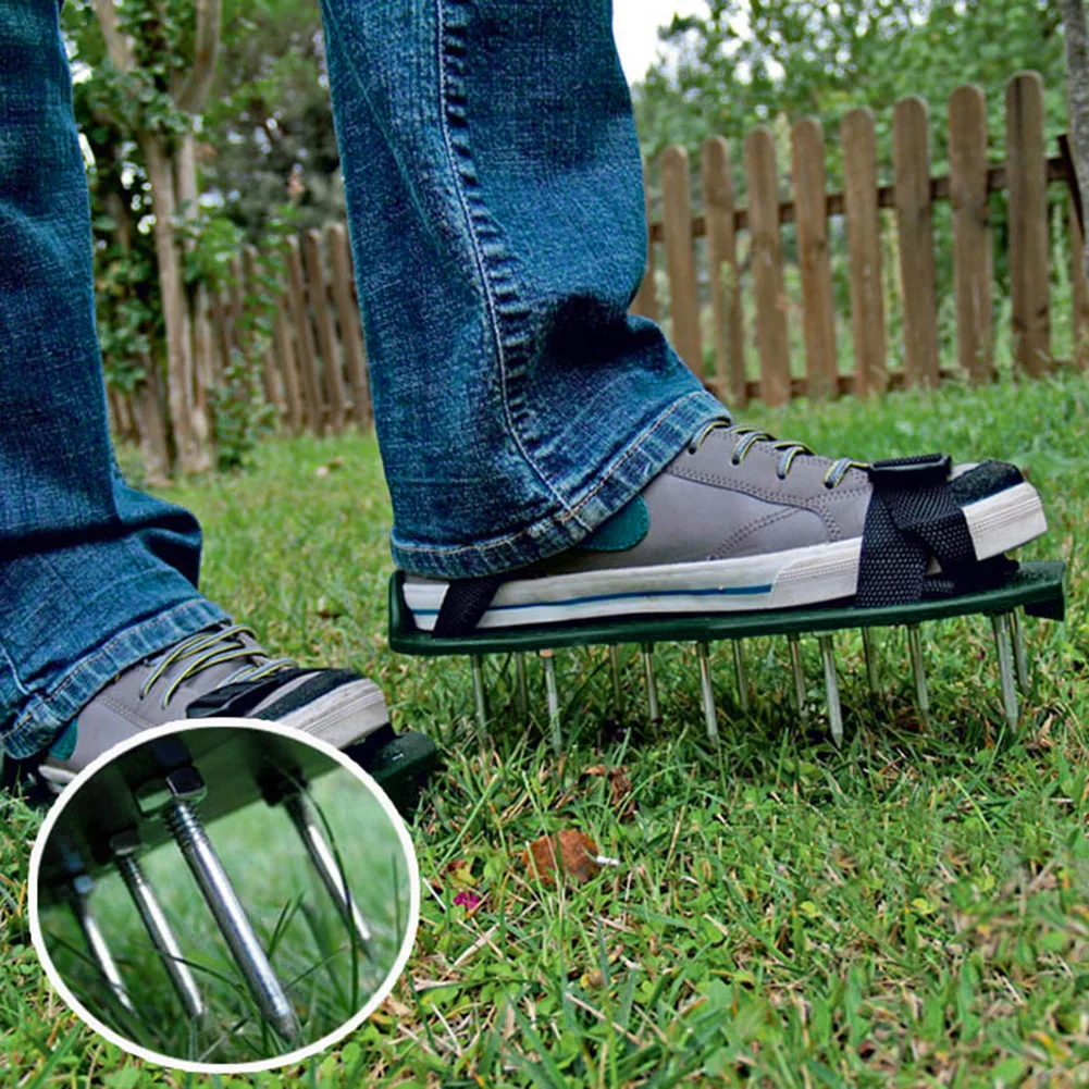 Zapatos de uñas de jardín con pinchos, aireador de césped de suelo de jardinería suelto, zapatos con pinchos, cultivador de césped de patio de epoxi