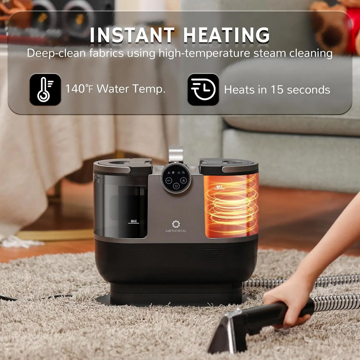 S1 Carpet Cleaner Machine, Instant Heating Portable Upholstery Spot Cleaner, Shampooer Machine with Self-Cleaning, 14 Kpa Stain