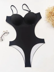 Monokini con spalline 2023 costume intero Solid Push Up Swimwear donna Cut Out costume da bagno donna nuoto Beachwear body