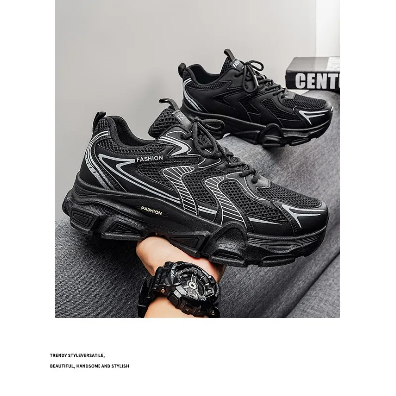 Men All Mat Retro Running Dad Sneakers 2026 Summer Breathable Mesh Height Increasing Thick Platform Street Casual Footwear