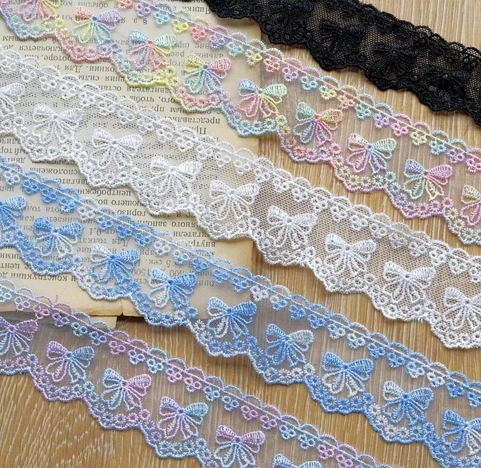 3meter price Colorful Mesh Embroidery Bow Lace DIY Handmade Garment Accessories Lace Cloth