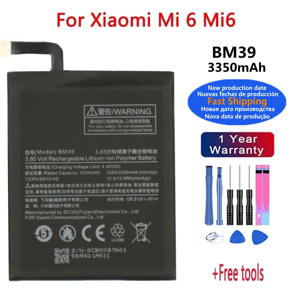 2025 Jahre BM39 Batterie Für Xiaomi Mi 6 Mi6 3250 mAh Hohe Kapazität Telefon Batterie Bateria Schnelle Lieferung + werkzeuge