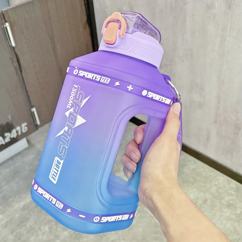 1.5L/2L/2.3L Sports Water Bottle Silicone Straw Cup Large Capacity With Scale Portable Bucket Bottle Gradient Kettle