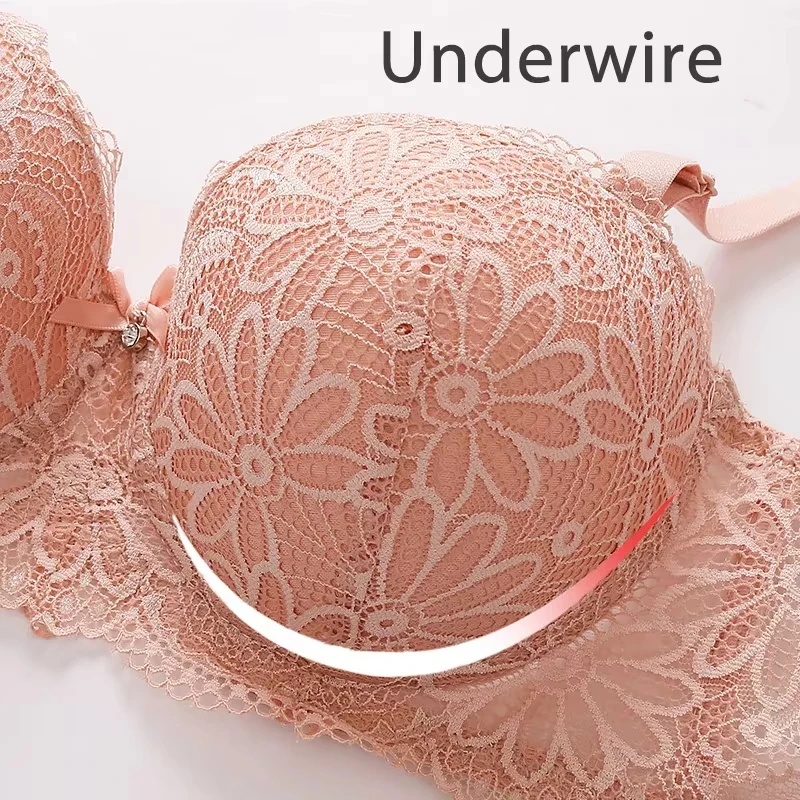 Lace Bra for Women Big Cup 1/2 Sexy Floral Underwire Underwear Ladies Push Up Thin Bra Half Cup 36-42C Black Gather Brassiere image 5